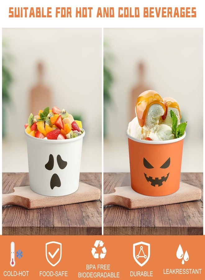 Uiifan 150 Pcs Halloween Treat Snack Cups 8 Oz Disposable Pumpkin Ghost Bowls Spooky Disposable Paper Cup White Orange Paper Cup Dessert Ice Cream Bowls Food Tasting Cups for Halloween Party Supplies - Image 3